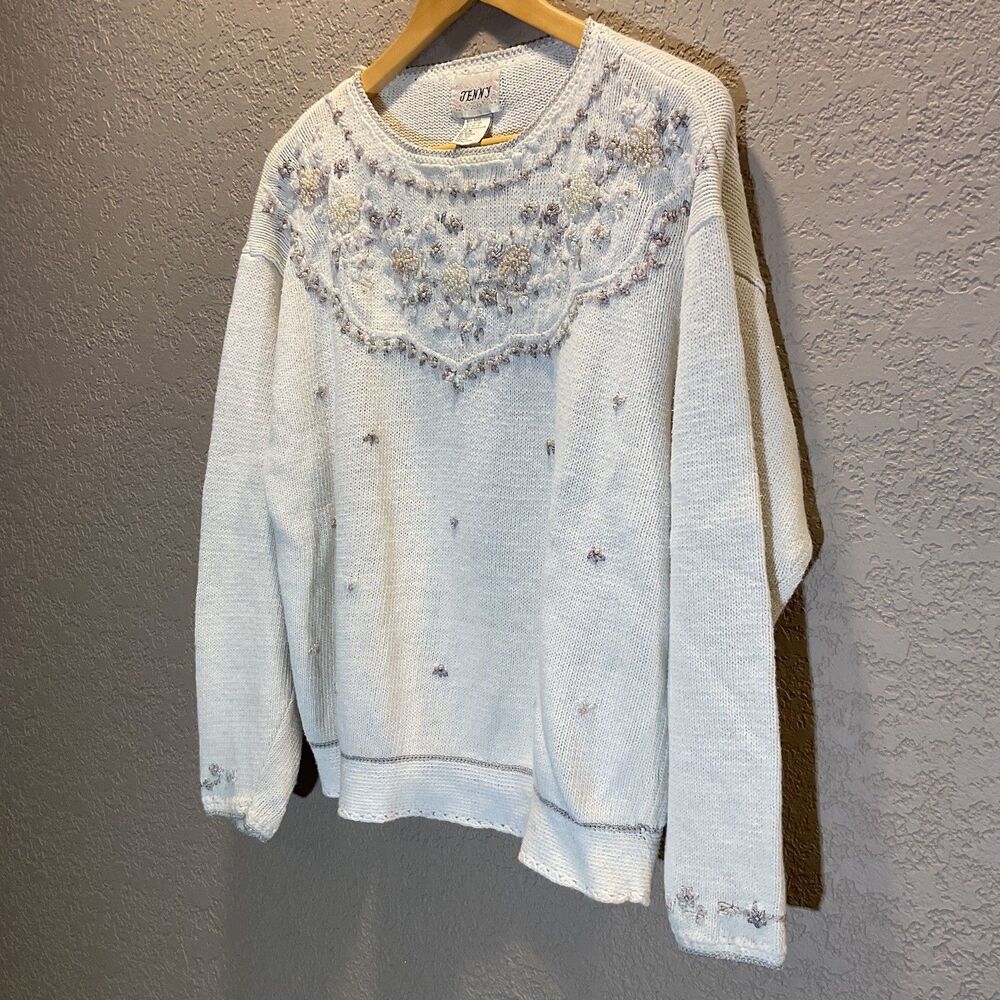 Jenny Vintage M Cottagecore Floral Embroidered Sweater M Ramie Cotton - Picture 4 of 10